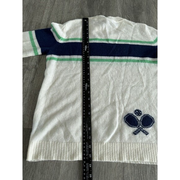 Alashan 100% Cashmere Luxury Pickleball Sweater White Blue Designer Medium NWT - Picture 9 of 14
